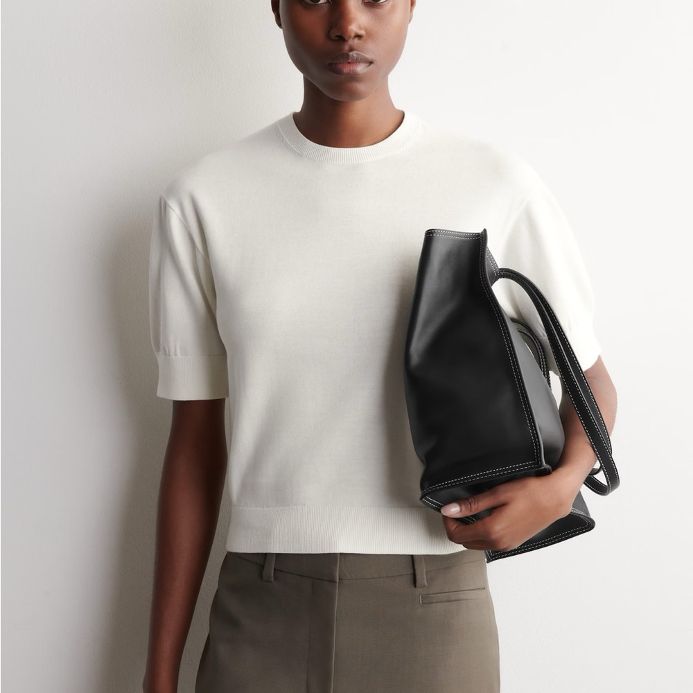 COS KNITTED COTTON T-SHIRT OFF WHITE